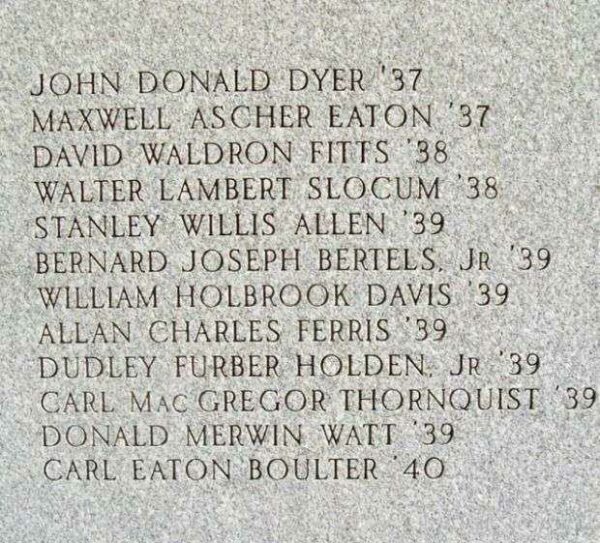 BOWDOIN COLLEGE WAR MEMORIAL HONOR ROLL STONE C