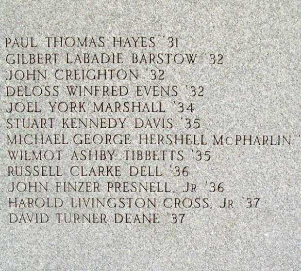 BOWDOIN COLLEGE WAR MEMORIAL HONOR ROLL STONE B