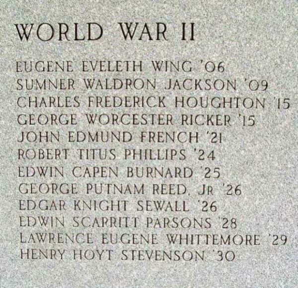 BOWDOIN COLLEGE WAR MEMORIAL HONOR ROLL STONE A