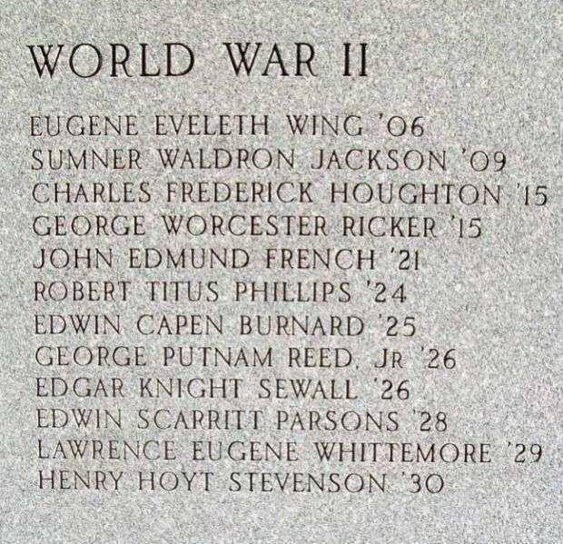 BOWDOIN COLLEGE WAR MEMORIAL HONOR ROLL STONE A