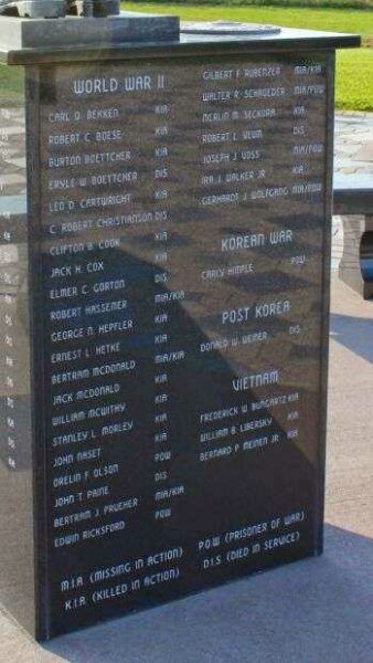 BLOOMER VETERANS POW MIA KIA MEMORIAL SIDE B