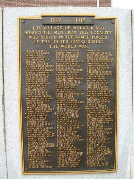 MOUNT KISCO WAR VETERANS MEMORIAL PLAQUE B