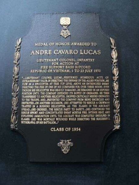 LT. COL. ANDRE CAVARO LUCAS MEDAL OF HONOR MEMORIAL PLAQUE