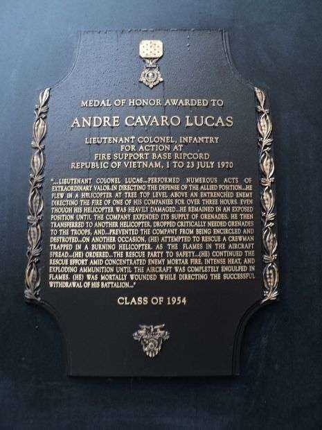 LT. COL. ANDRE CAVARO LUCAS MEDAL OF HONOR MEMORIAL PLAQUE