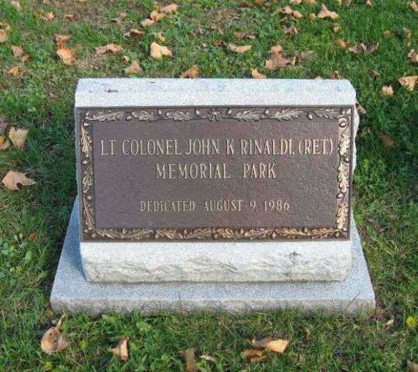 LT. COLONEL JOHN K. RINALDI MEMORIAL PARK PLAQUE