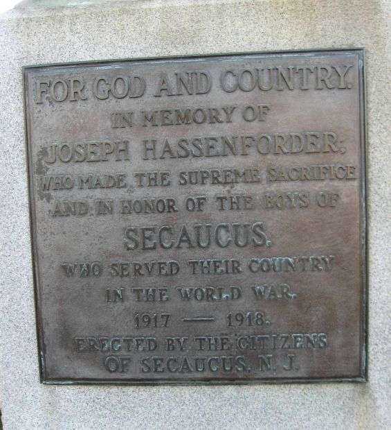 SECAUCUS WORLD WAR I MEMORIAL PLAQUE A