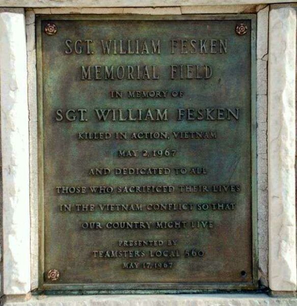 SERGEANT WILLIAM FESKEN MEMORIAL FIELD PLAQUE