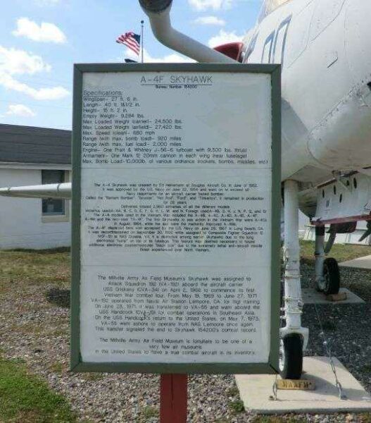 A-4F SKYHAWK AIRCRAFT MEMORIAL PLAQUE
