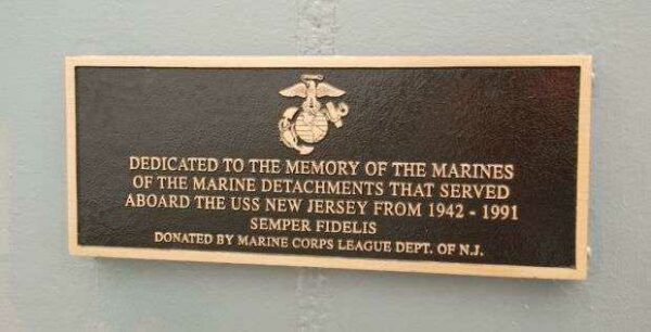 USS NEW JERSEY MARINE DETACHMENTS MEMORIAL PLAQUE