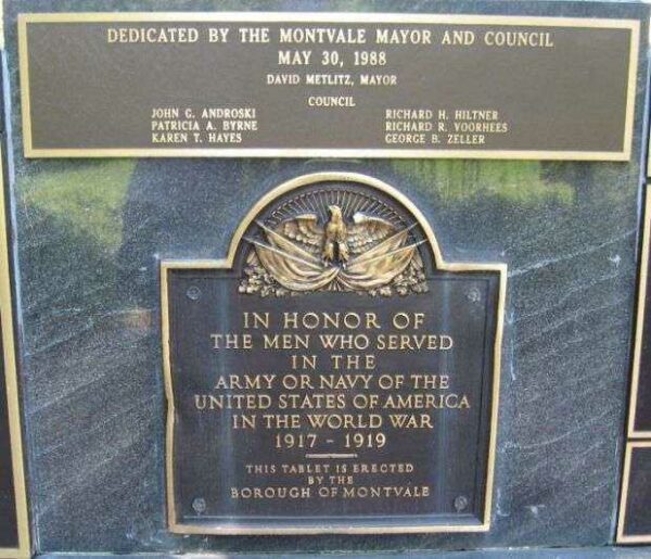 MONTVALE VETERANS MEMORIAL PLAQUE B