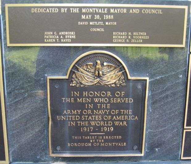 MONTVALE VETERANS MEMORIAL PLAQUE B