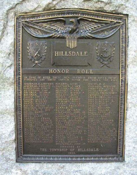 HILLSDALE WORLD WAR I MEMORIAL PLAQUE