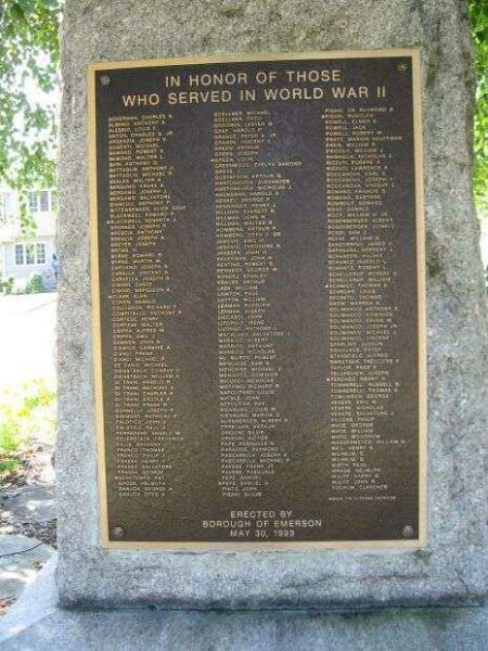 EMERSON WORLD WAR II MEMORIAL HONOR ROLL PLAQUE