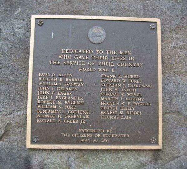 EDGEWATER WORLD WAR I MEMORIAL BACK HONOR ROLL PLAQUE B