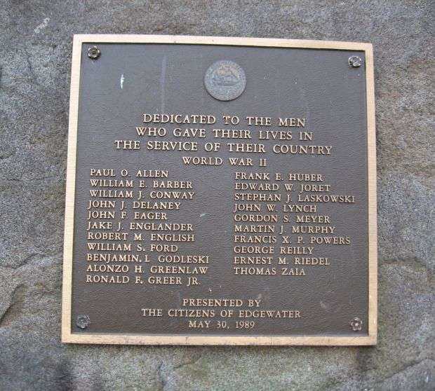 EDGEWATER WORLD WAR I MEMORIAL BACK HONOR ROLL PLAQUE B