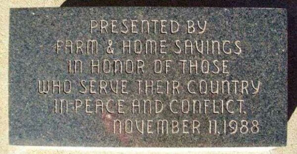 FARM & HOME SAVINGS VETERANS MEMORIAL FLAGPOLE PLAQUE
