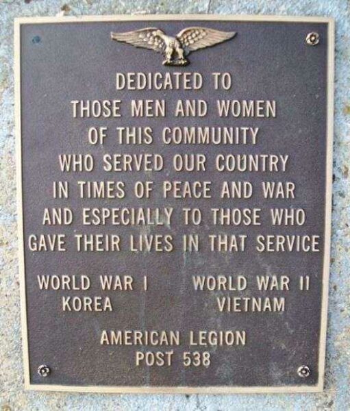 AMERICAN LEGION POST 538 WAR MEMORIAL FLAGPOLE PLAQUE