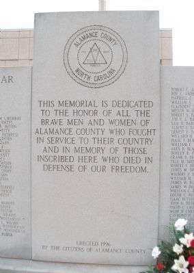 ALAMANCE COUNTY WAR MEMORIAL INSCRIPTION