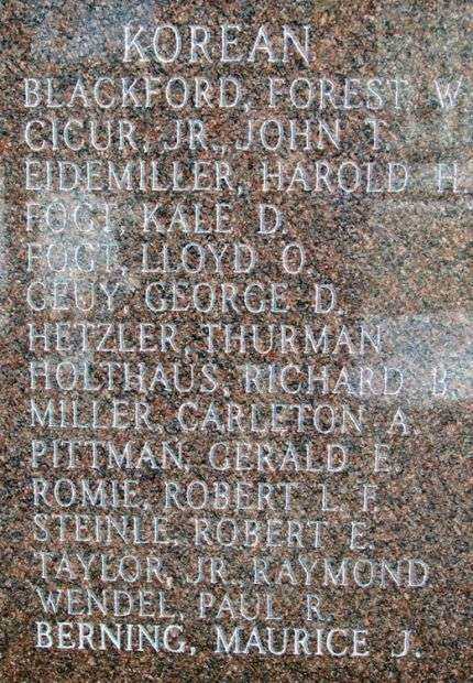 SHELBY COUNTY KOREAN AND VIETNAM WARS MEMORIAL HONOR ROLL STONE A