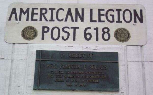 AMERICAN LEGION POST 618 IN MEMORY OF P.F.C. FRANKLIN E. SOLLARS MEMORIAL PLAQUE