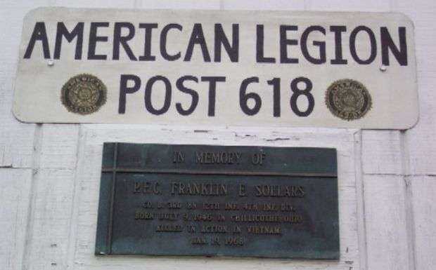 AMERICAN LEGION POST 618 IN MEMORY OF P.F.C. FRANKLIN E. SOLLARS MEMORIAL PLAQUE
