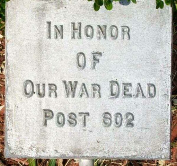 AMERICAN LEGION POST 602 VETERANS MEMORIAL DEDICATION STONE C