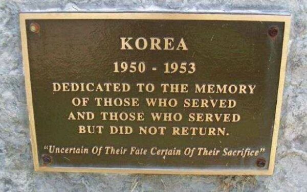 V.F.W. POST 9473 KOREAN WAR MEMORIAL FLAGPOLE PLAQUE