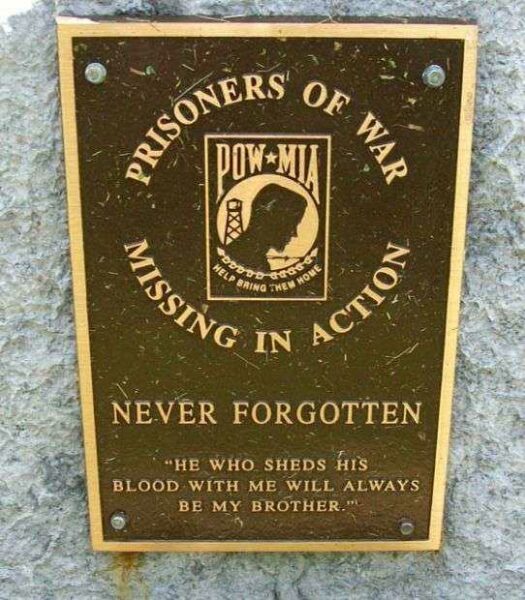 V.F.W. POST 9473 POW MIA MEMORIAL FLAGPOLE PLAQUE