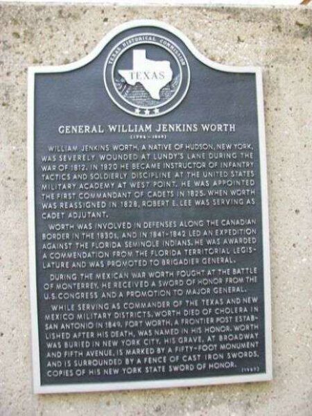 GENERAL WILLIAM JENKINS WORTH MEMORIAL PLAQUE