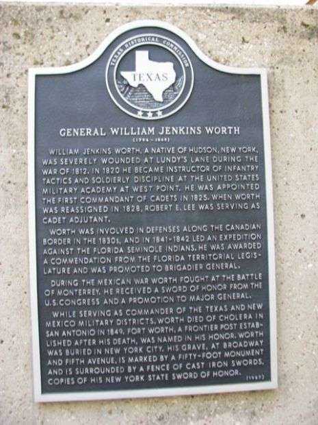 GENERAL WILLIAM JENKINS WORTH MEMORIAL PLAQUE