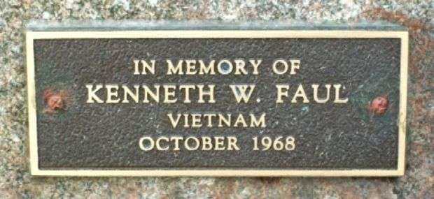 IN MEMORY OF KENNETH W. FAUL WAR MEMORIAL PLAQUE