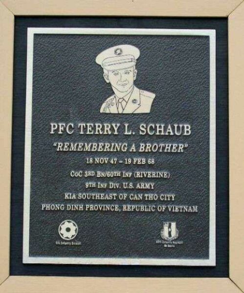 PFC TERRY L. SCHAUB WAR MEMORIAL PLAQUE