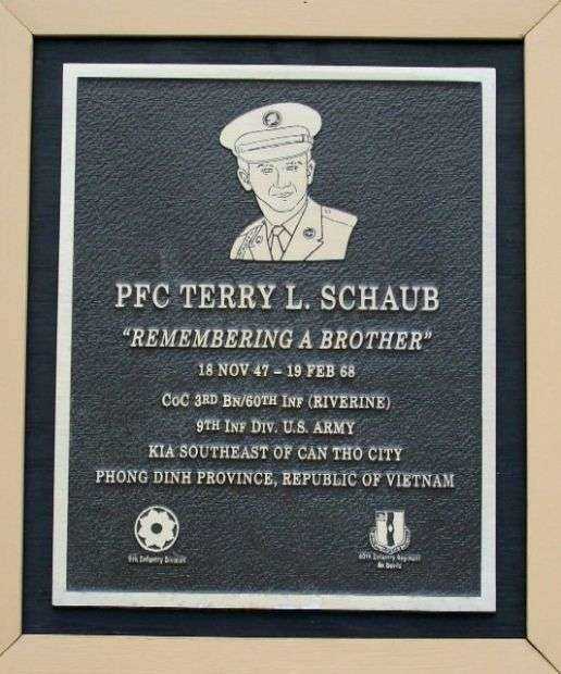 PFC TERRY L. SCHAUB WAR MEMORIAL PLAQUE