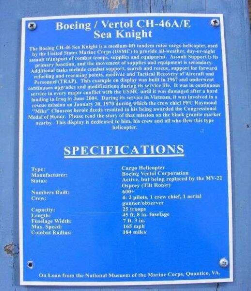BOEING/VERTOL CH-46A/E SEA KNIGHT MEMORIAL HELICOPTER PLAQUE
