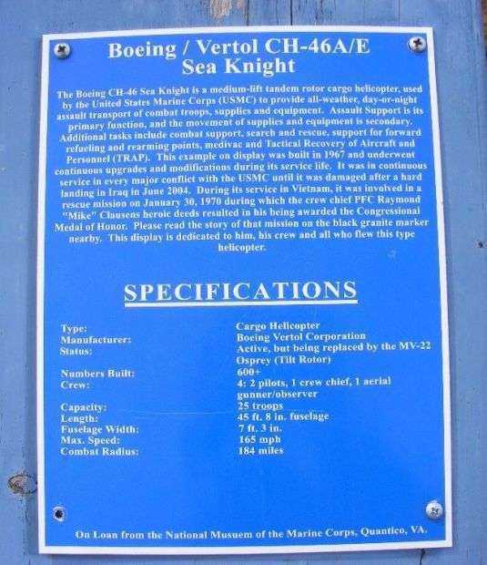BOEING/VERTOL CH-46A/E SEA KNIGHT MEMORIAL HELICOPTER PLAQUE
