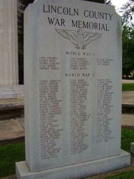 LINCOLN COUNTY WAR MEMORIAL STONE A
