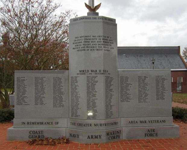 THE GREATER MURFREESBORO AREA WAR VETERANS MEMORIAL FRONT