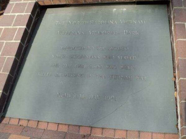 THE NORTH CAROLINA VIETNAM VETERANS MEMORIAL PARK PLAQUE