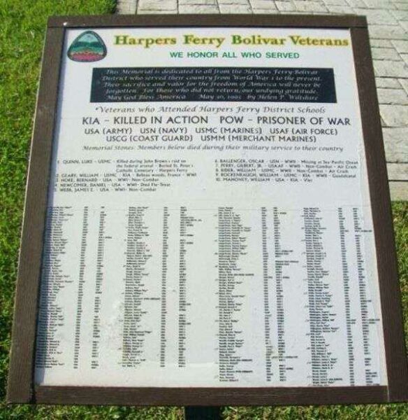 HARPER’S FERRY-BOLIVER VETERANS MEMORIAL HONOR ROLL PLAQUE