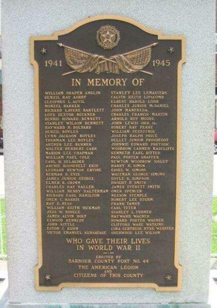 BARBOUR COUNTY WAR MEMORIAL PLAQUE B
