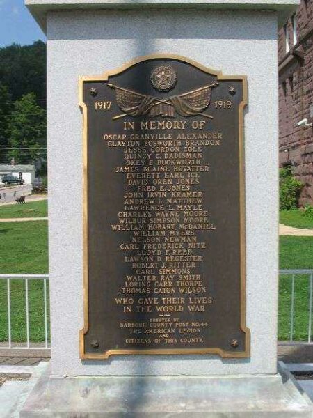 BARBOUR COUNTY WAR MEMORIAL PLAQUE A