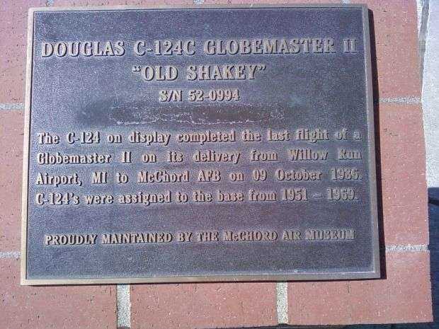 DOUGLAS C-124C GLOBEMASTER II MEMORIAL AIRCRAFT PLAQUE
