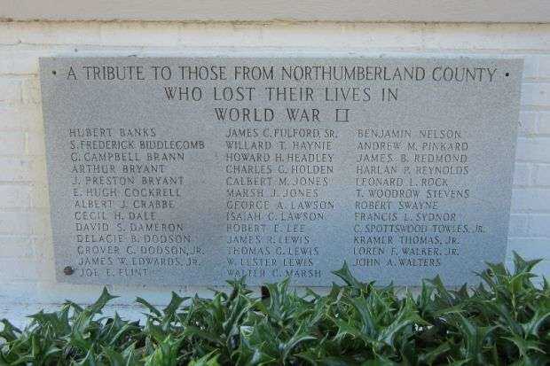 NORTHUMBERLAND COUNTY WORLD WAR II MEMORIAL