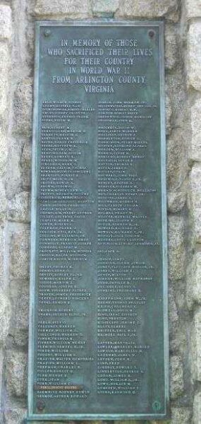 ARLINGTON COUNTY WAR MEMORIAL PLAQUE B
