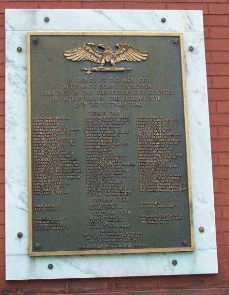 ACCOMACK COUNTY WAR VETERANS MEMORIAL PLAQUE