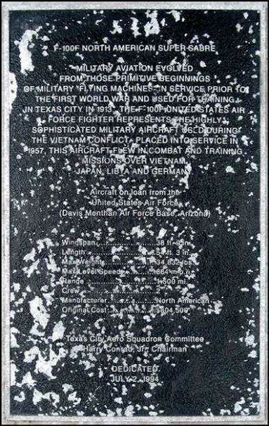 F-100F NORTH AMERICAN SUPER SABRE MEMORIAL AIRCRAFT PLAQUE