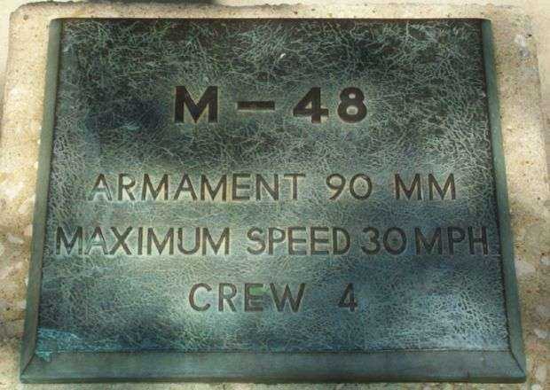 M-48 MEDIUM TANK 90MM “PATTON” MEMORIAL PLAQUE B