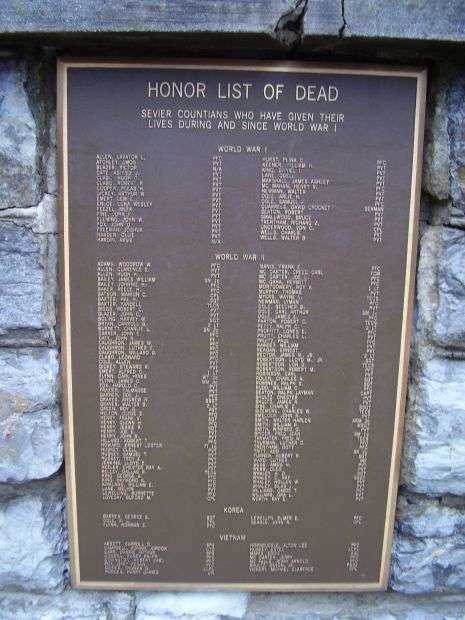 SEVIER COUNTY HONOR LIST OF DEAD MEMORIAL PLAQUE