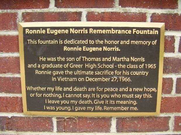 RONNIE EUGENE NORRIS REMEMBRANCE FOUNTAIN PLAQUE