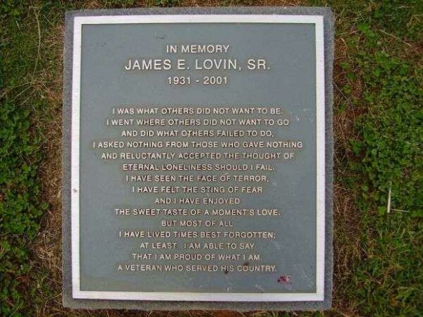 JAMES E. LOVIN, SR. VETERANS MEMORIAL